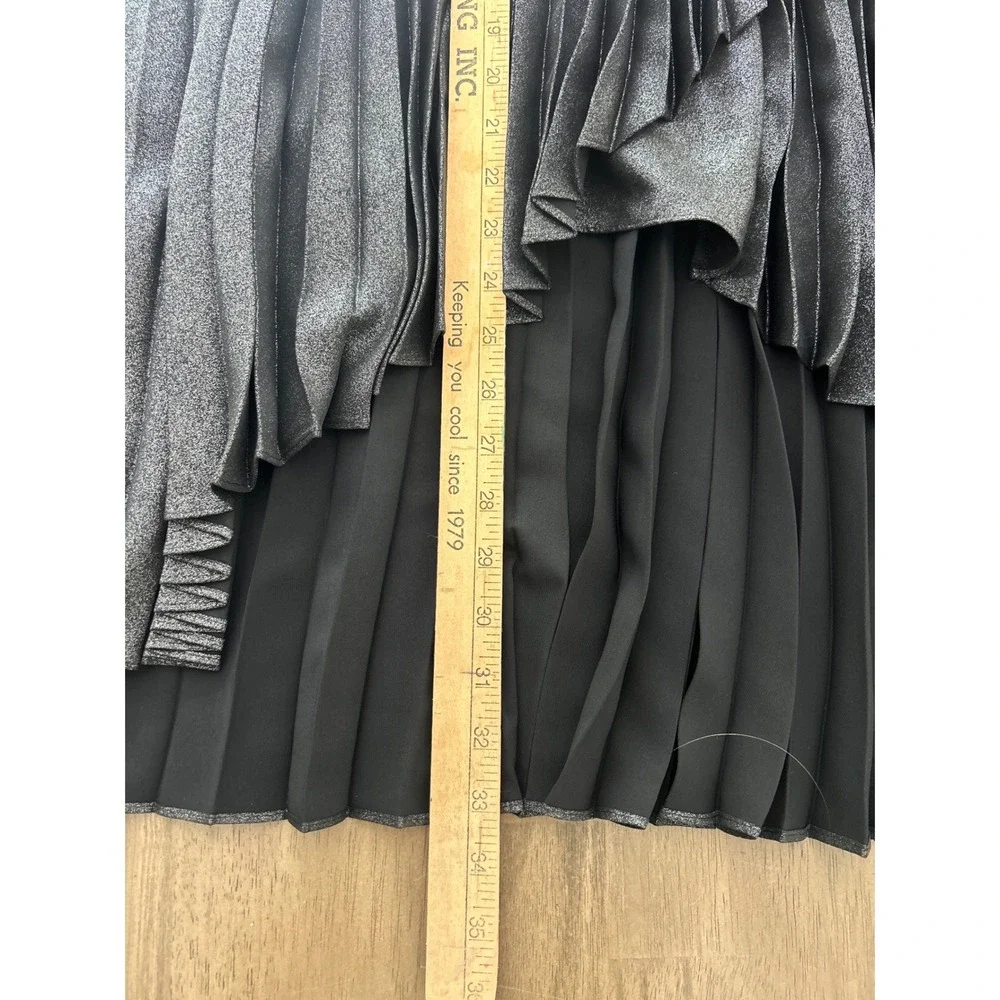 White House Black Market Metallic Pleated Wrap Midi Skirt Grey Shimmer Size 8